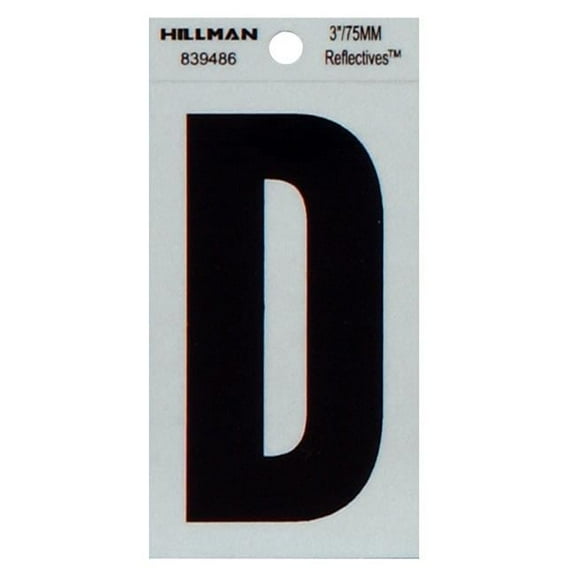 Hillman Group 839486 3 in. Black & Silver Reflective Mylar Square Cut Self Adhesive Letter - D