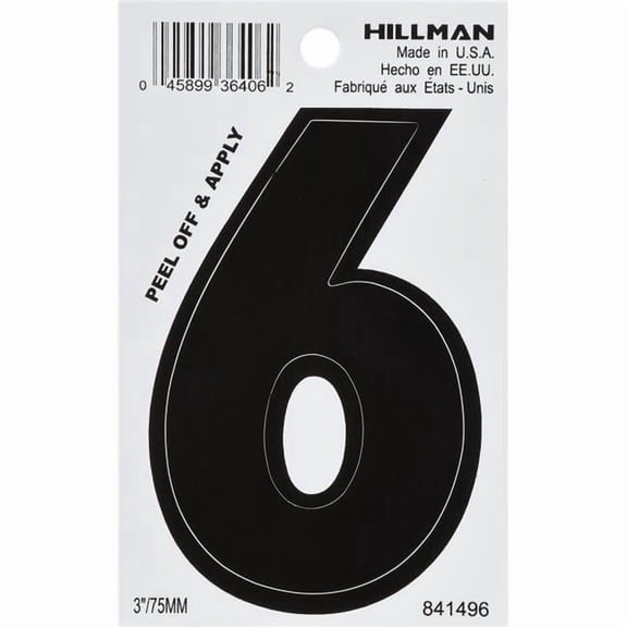 Hillman Group 841496 3 in. Black Glossy Vinyl Die-Cut Adhesive Number - 6
