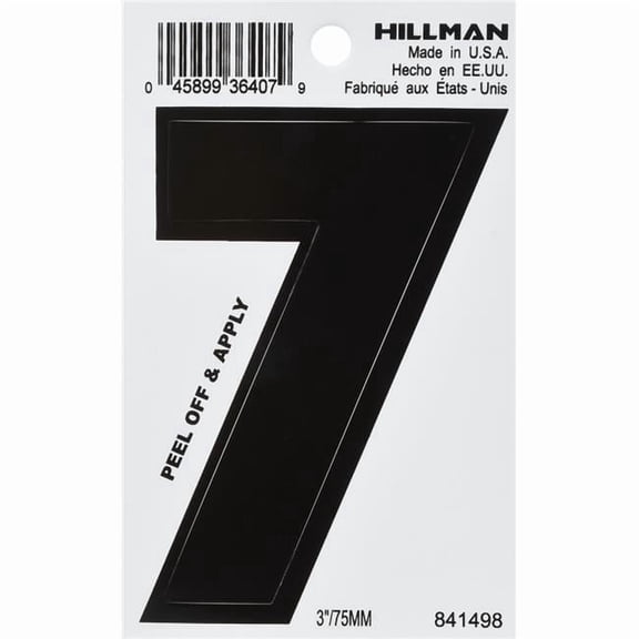 Hillman Group 841498 3 in. Black Glossy Vinyl Die-Cut Adhesive Number - 7