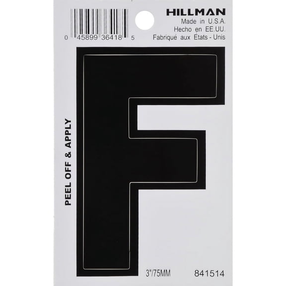 Hillman Group 841514 3 in. Black Glossy Vinyl Die-Cut Adhesive Letter - F - 6 Piece