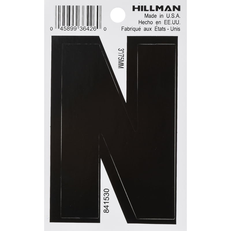 Hillman Group 841530 3 in. Black Glossy Vinyl Die-Cut Adhesive Letter - N