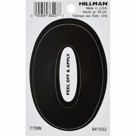 Hillman Group 841532 3 in. Black Glossy Vinyl Die-Cut Adhesive Letter - O
