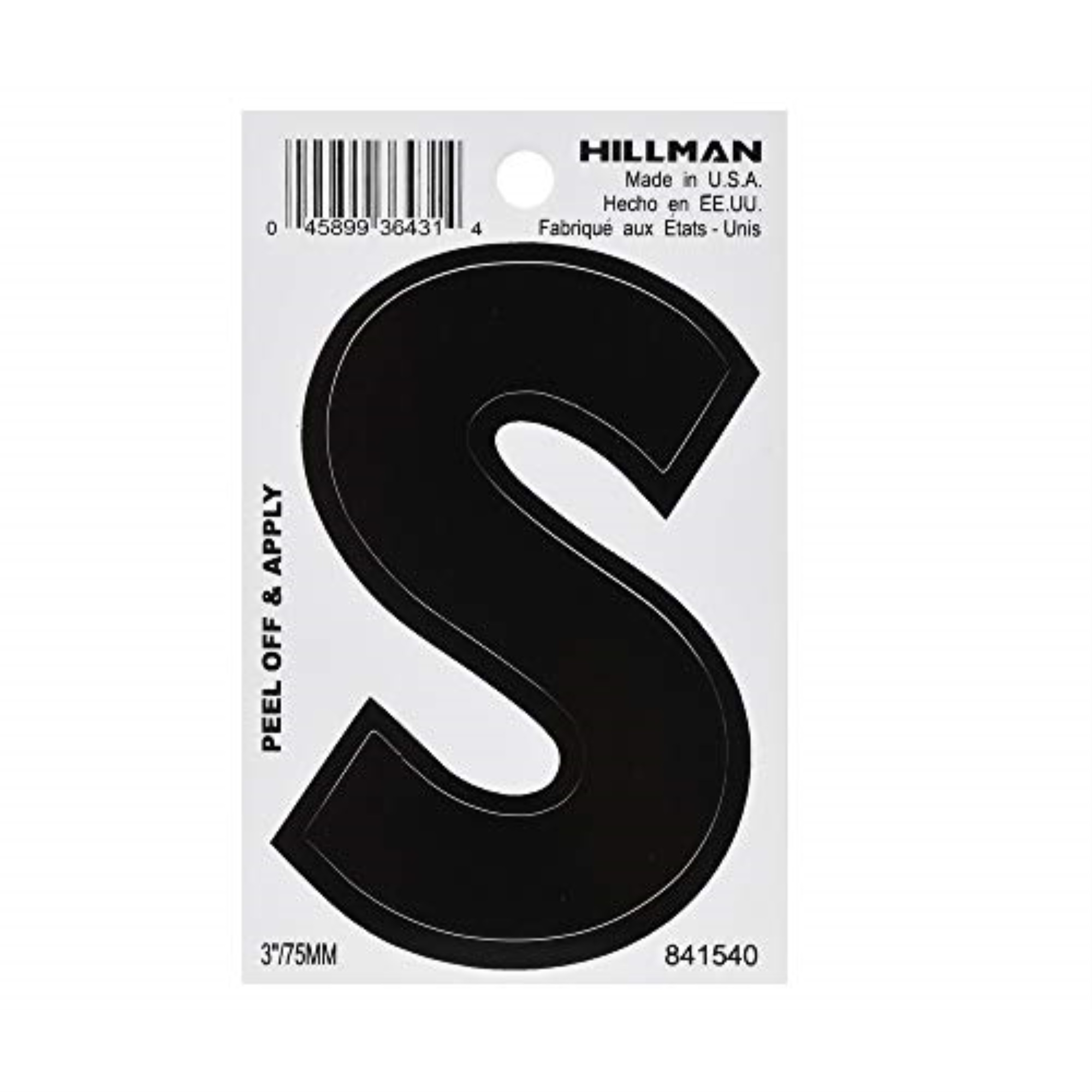 Hillman Group 841540 3 in. Black Glossy Vinyl DieCut Adhesive Letter S