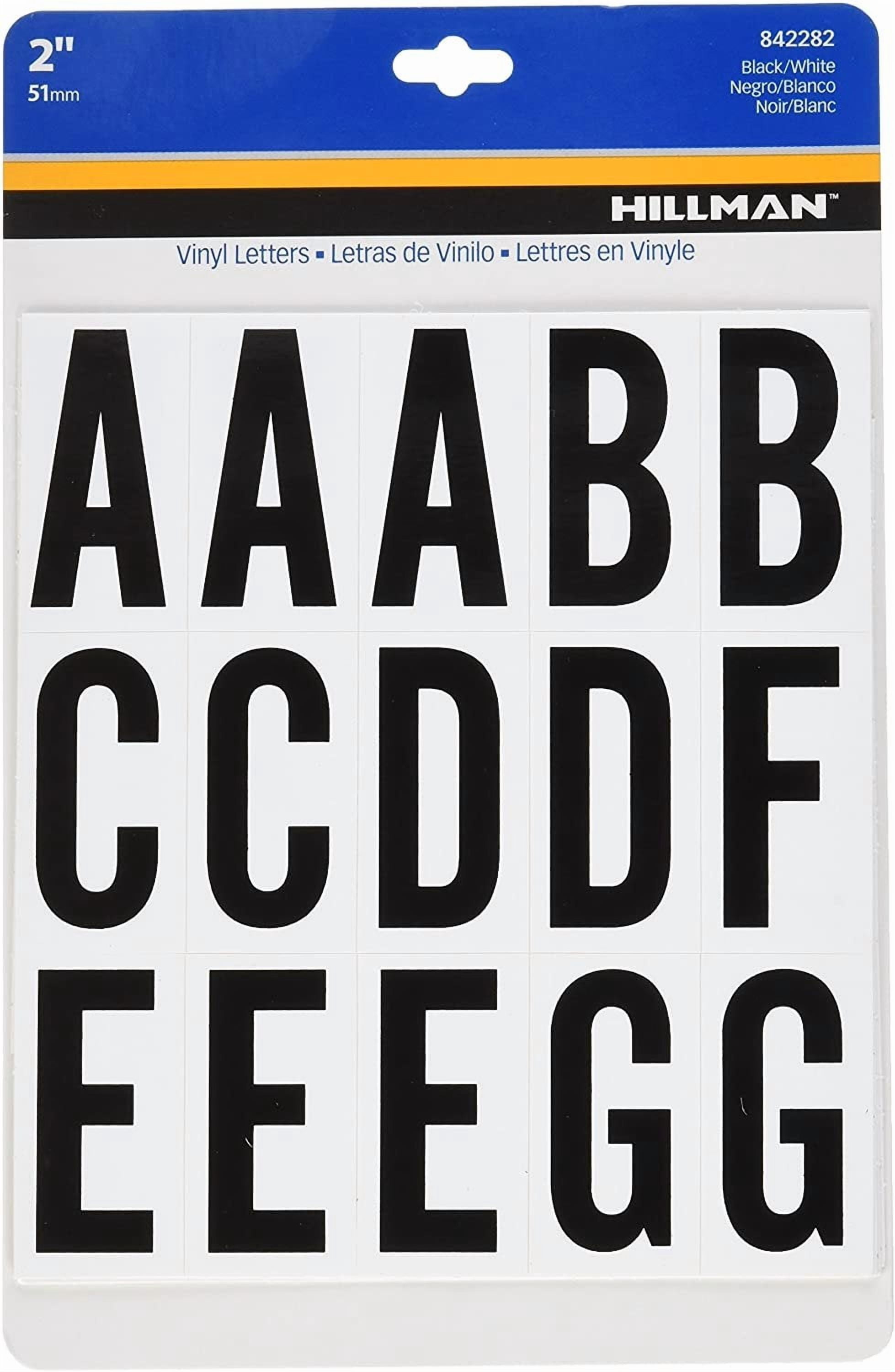 Hillman Group 842282 2 in. Black & White Glossy Vinyl Square Cut Self Adhesive Letters pack of 6