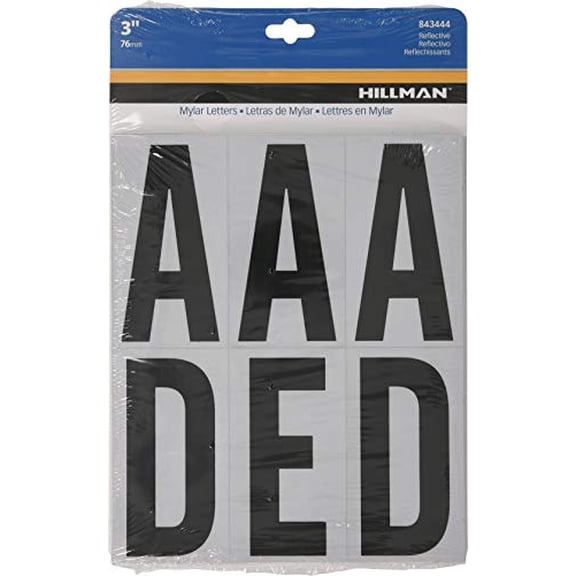 Hillman Group 843444 3 in. Black & Silver Reflective Mylar Square Cut Self Adhesive Letters