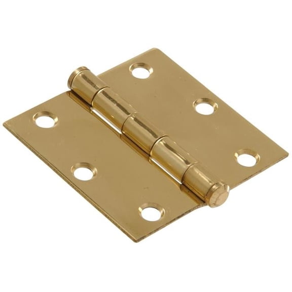 Hillman Group 851255 Carded - Removable Pin Residential Door Hinges Square Corners Full Mortise, Solid & Brite Brass - 3 in.