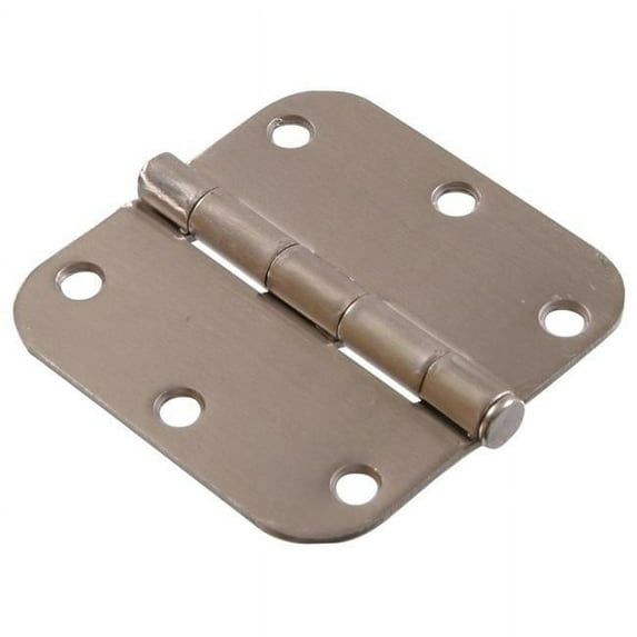 Hillman Group 852600 Carded Round Corner Full Mortise Hinges, Satin Nickel - 0.625 x 3.5 in.