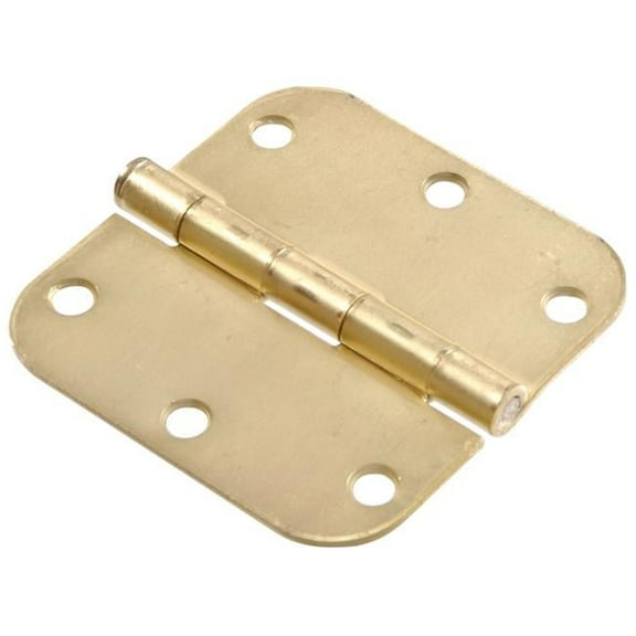 Hillman Group 852610 Brass Plated Round Corner Full Mortise Hinges, Satin Brass - 0.625 x 3.5 in.