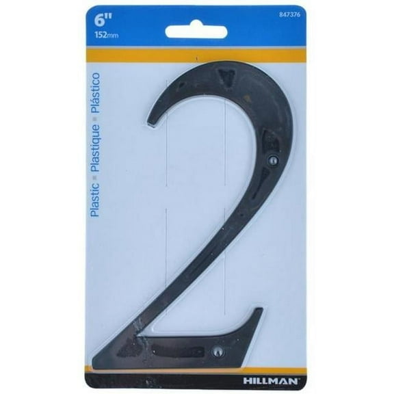 Hillman Group RSC 5028519 4 in. Number 2 Reflective Plastic Nail-On House Number, Black - Pack of 10