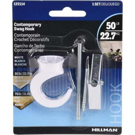 Hillman Group RSC 5057752 White Classic Hanging Hooks - 50 lbs