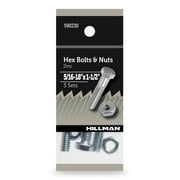 Hillman Hex Bolts and Nuts, 5/16-18" x 1-1/2", Steel, Zinc Finish, Silver, 3, sets