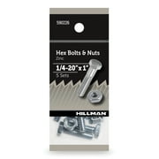 Hillman Hex Bolts and Nuts, Grade 2 Steel, Zinc, 1/4-20 x 1", 5 Pack