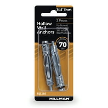 Hillman Hollow Wall Anchors, 3/16", Zinc Finish, Steel, 70lbs, 2 PK