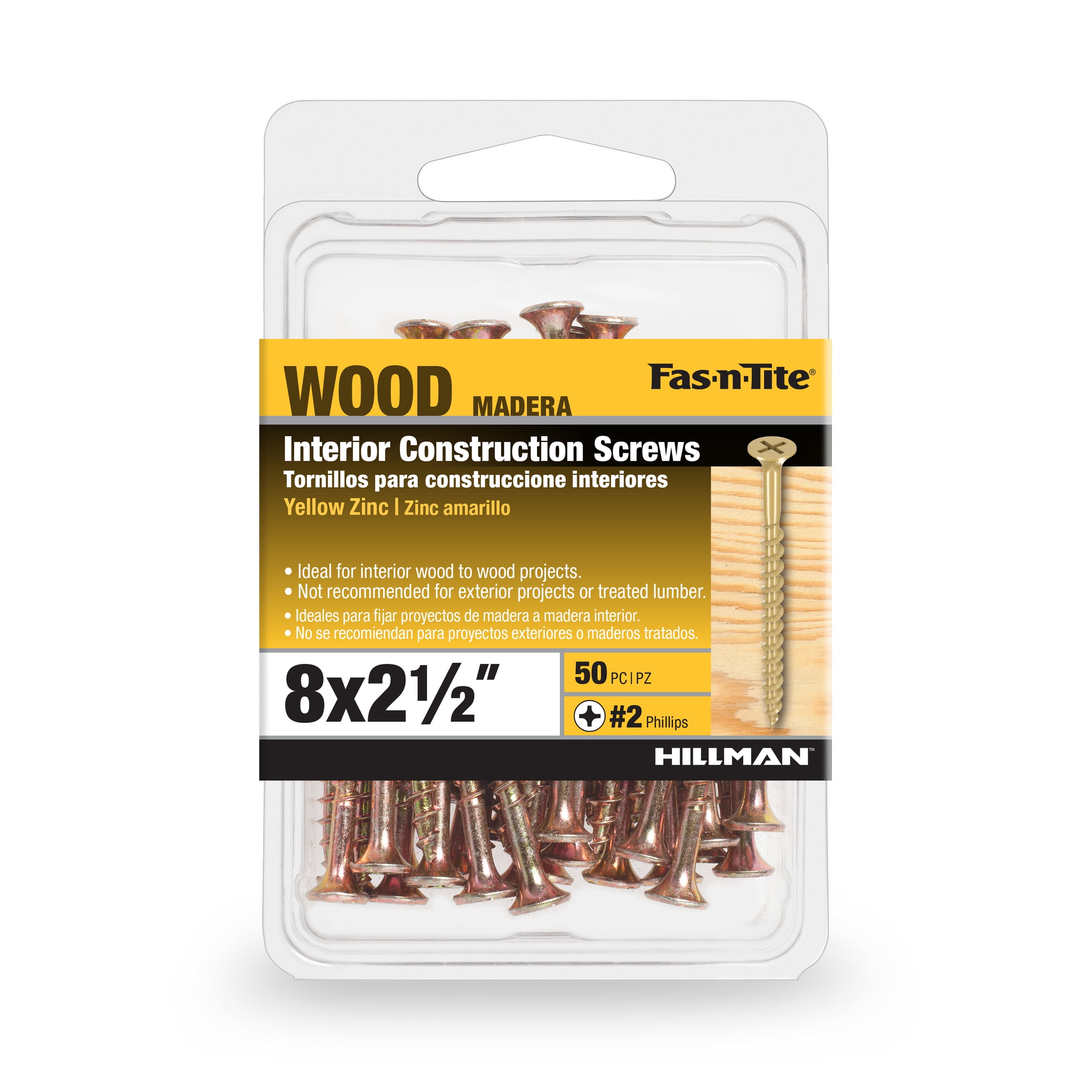 Hillman Interior Wood Screws, 8 x 2.5", Zinc Plated, Steel, New