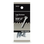 Hillman Lag Screws, 5/16" x 2", Zinc Plated, Steel, Pack of 3