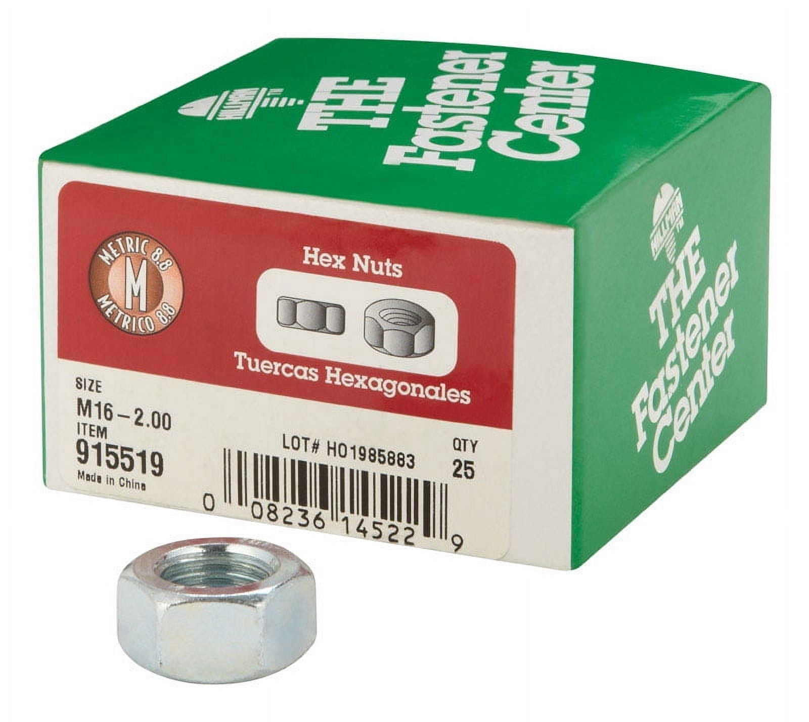 Hillman 915519 Hex Nut M16-2.00 mm Zinc-Plated Steel Metric Zinc-Plated