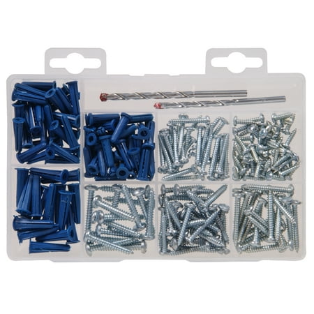 Hillman Metal Steel Screw & Drill Kit, Plastic Anchors, Blue, with Plastic Carrying Case