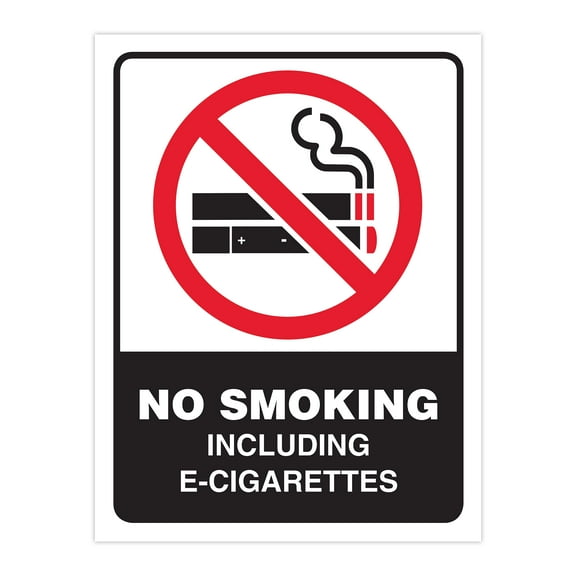 Hillman No Smoking or E-Cigs Sign with Symbol (4" x 6"), Vinyl, White, Black, and Red, 1 Sign