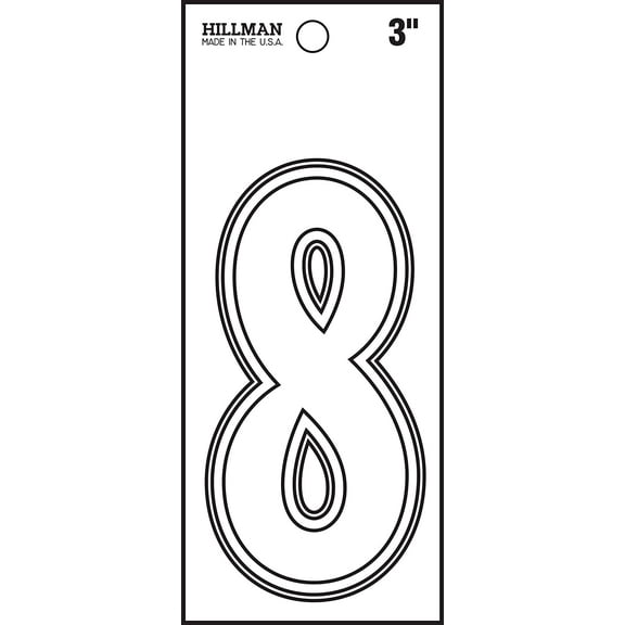Hillman Number 8 Thin Style Die-Cut Peel Off Sign, White Matte Finish Waterproof Vinyl, 3 Inches 1-Sign