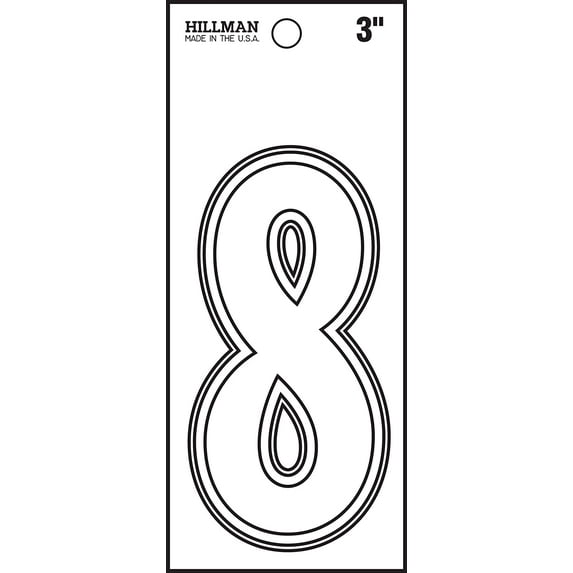 Hillman Number 8 Thin Style Die-Cut Peel Off Sign, White Matte Finish Waterproof Vinyl, 3 Inches 1-Sign