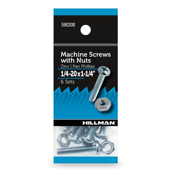 Hillman Pan Head Phillips Machine Screw 1/4-20 x 2-1/2", Zinc, Steel, 6 Sets, New