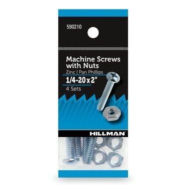 Hillman Pan Head Phillips Machine Screw 1/4" x 2", Zinc, Steel, 4 Pack