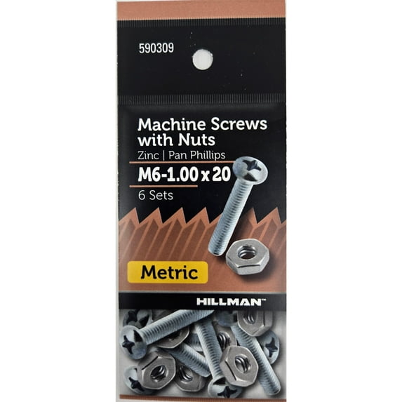 Hillman Pan Head Phillips Machine Screw M6-1.00 X 20, Steel, Zinc Finish, 6 Sets