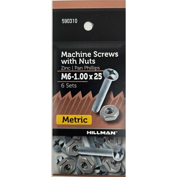 Hillman Pan Head Phillips Machine Screw M6-1.00 X 25, Zinc, Steel, 6 Sets