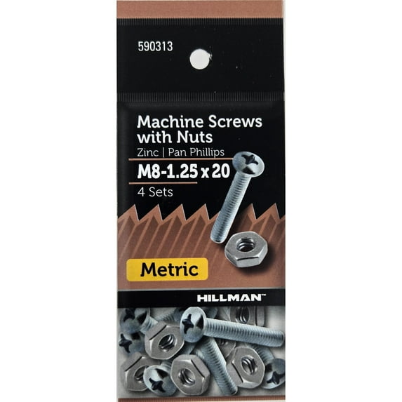 Hillman Pan Head Phillips Machine Screw M8-1.25 X 20, Zinc, Steel, 4 Sets