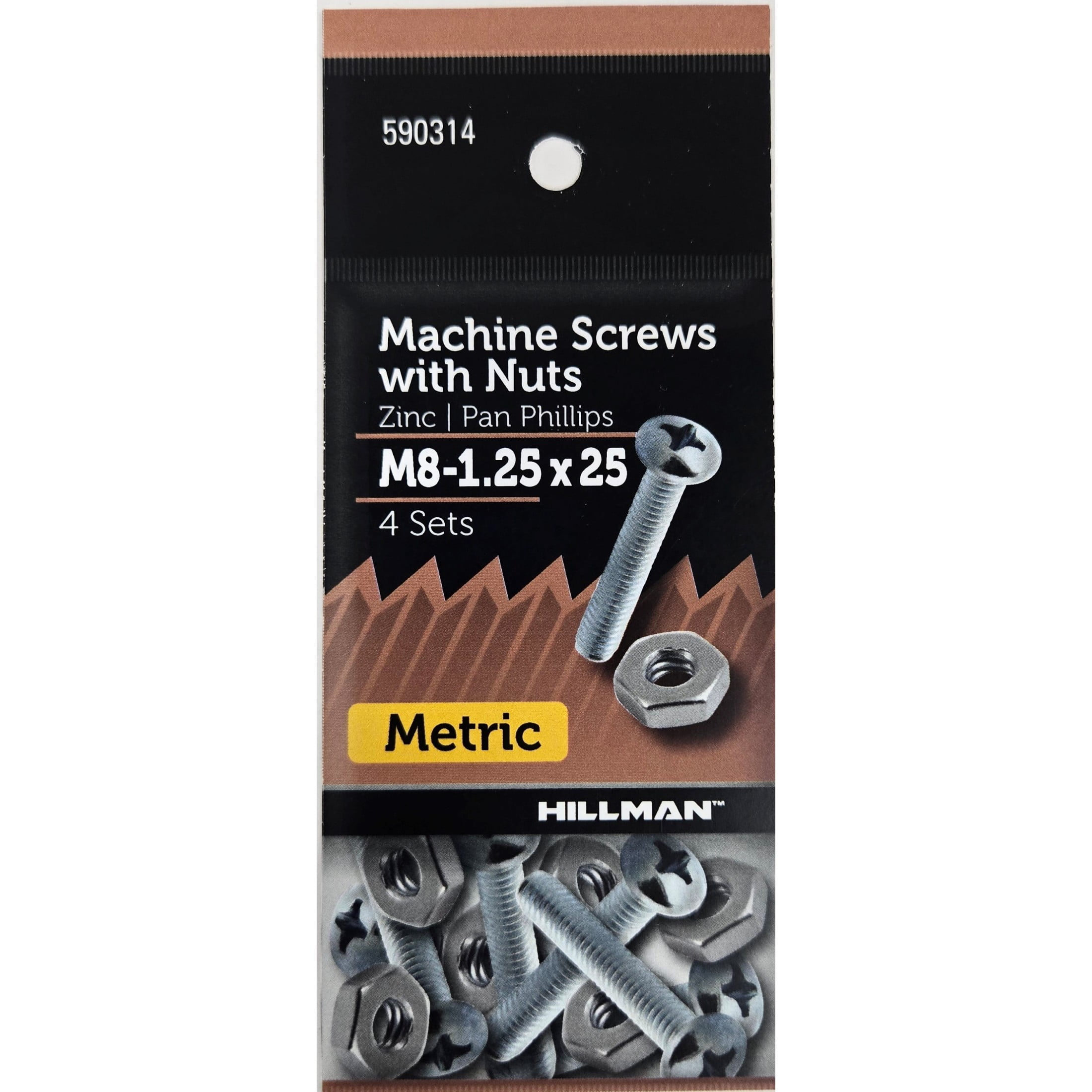 Hillman Pan Head Phillips Machine Screw M8-1.25 X 25, Zinc, Steel, 4 Sets