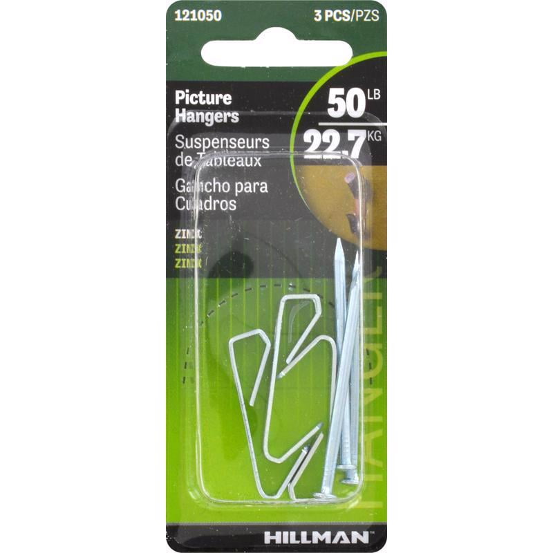 Zinc-Plated Steel Picture Hanger Set for Drywall, 50lb Capacity