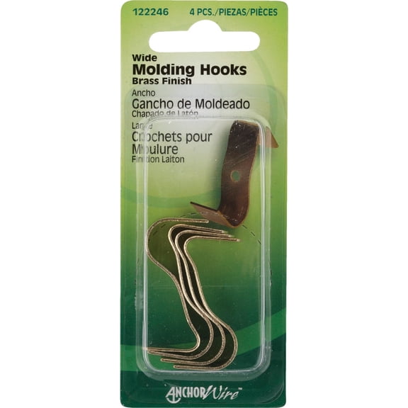 Hillman Picture Molding Hooks Brass Finish, Wood 1/2"W X 1-1/2" H Card