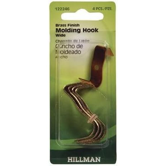 Hillman Picture Molding Hooks Brass Finish, Wood 1/2"W X 1-1/2" H Card