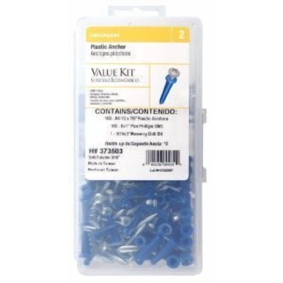 Hillman Plastic Anchor Kit Size 8 - 10 X 7/8 " Phillips Construction & DIY Use, Standard Hardware Spec