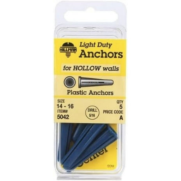 Hillman Plastic Anchors 14 - 16 10 Lb. Blue 5/Pack