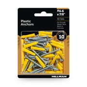 Hillman Multi-Material Ribbed Anchor Screws, #4-6 x 7/8", Plastic and Steel, 10 lbs, Yellow, 40 sets