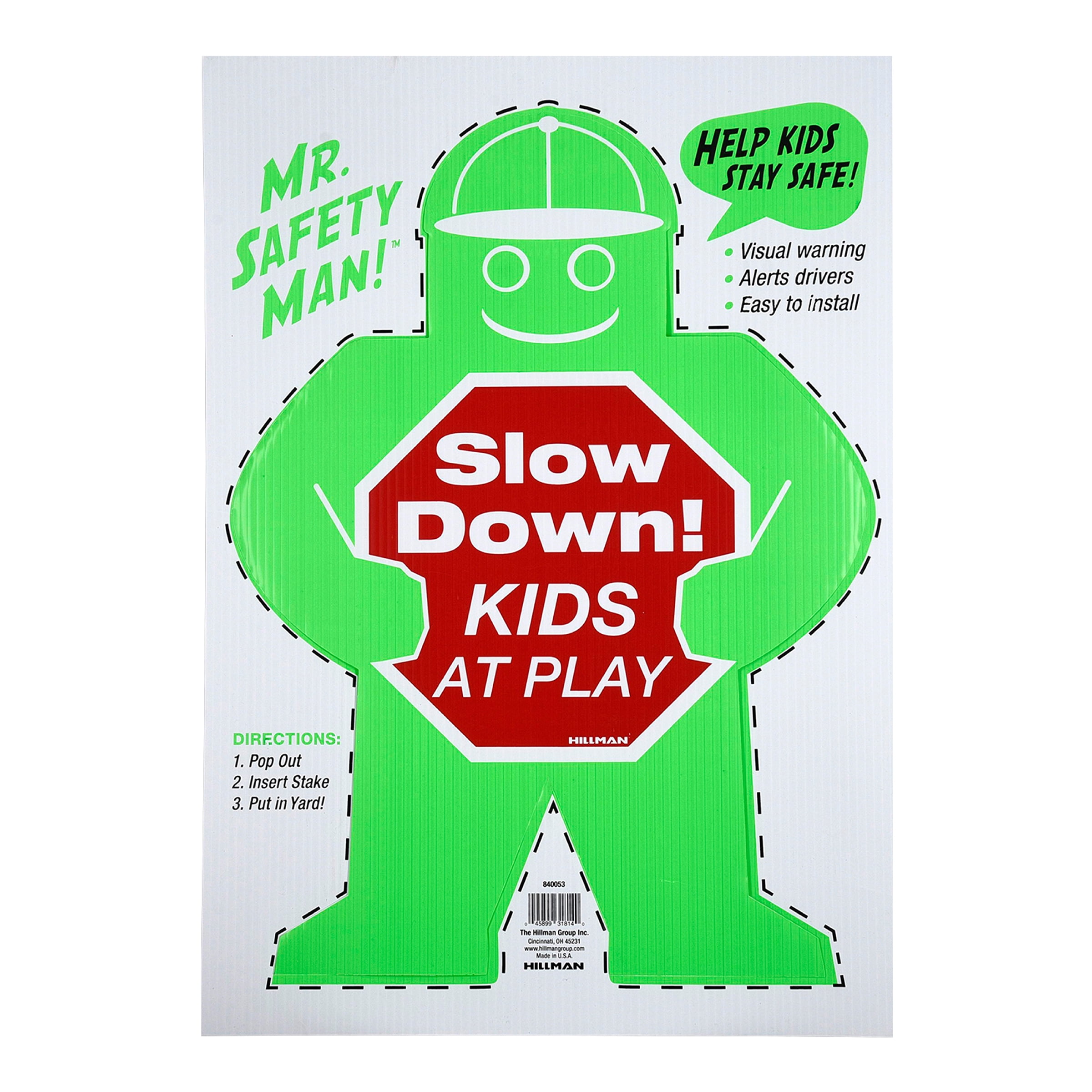 Hillman Plastic Slow Down Sign, Kids at Play Sign, 19" x 24", Green