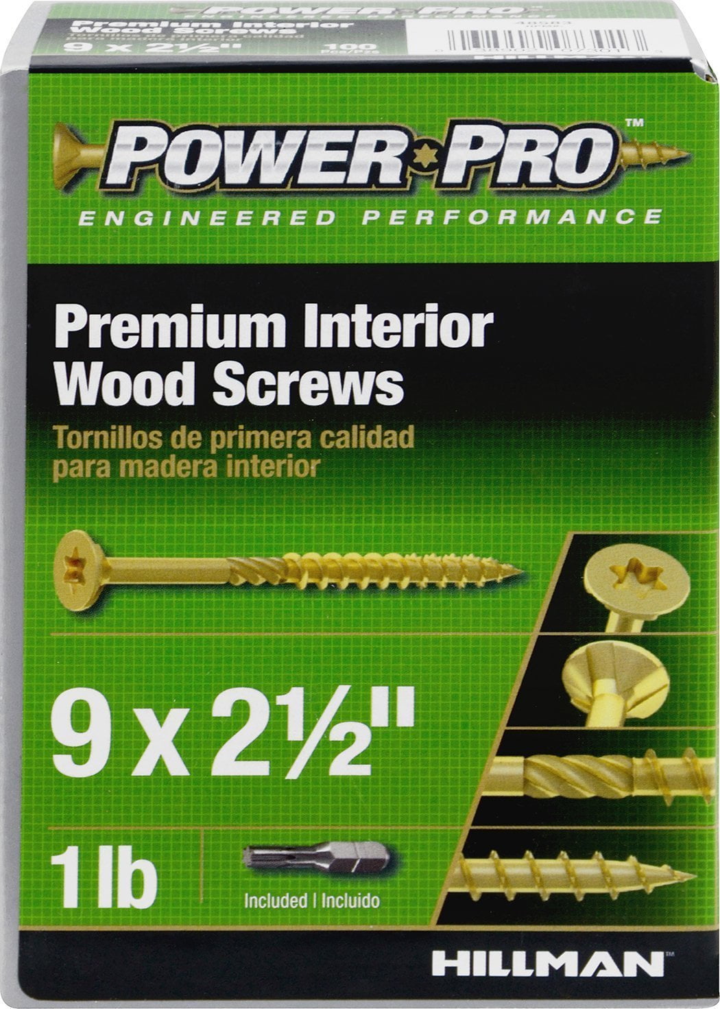 Hillman Power Pro No. 9 x 2-1/2 in. L Star Yellow Zinc Wood Screws 1 lb. 100 pk