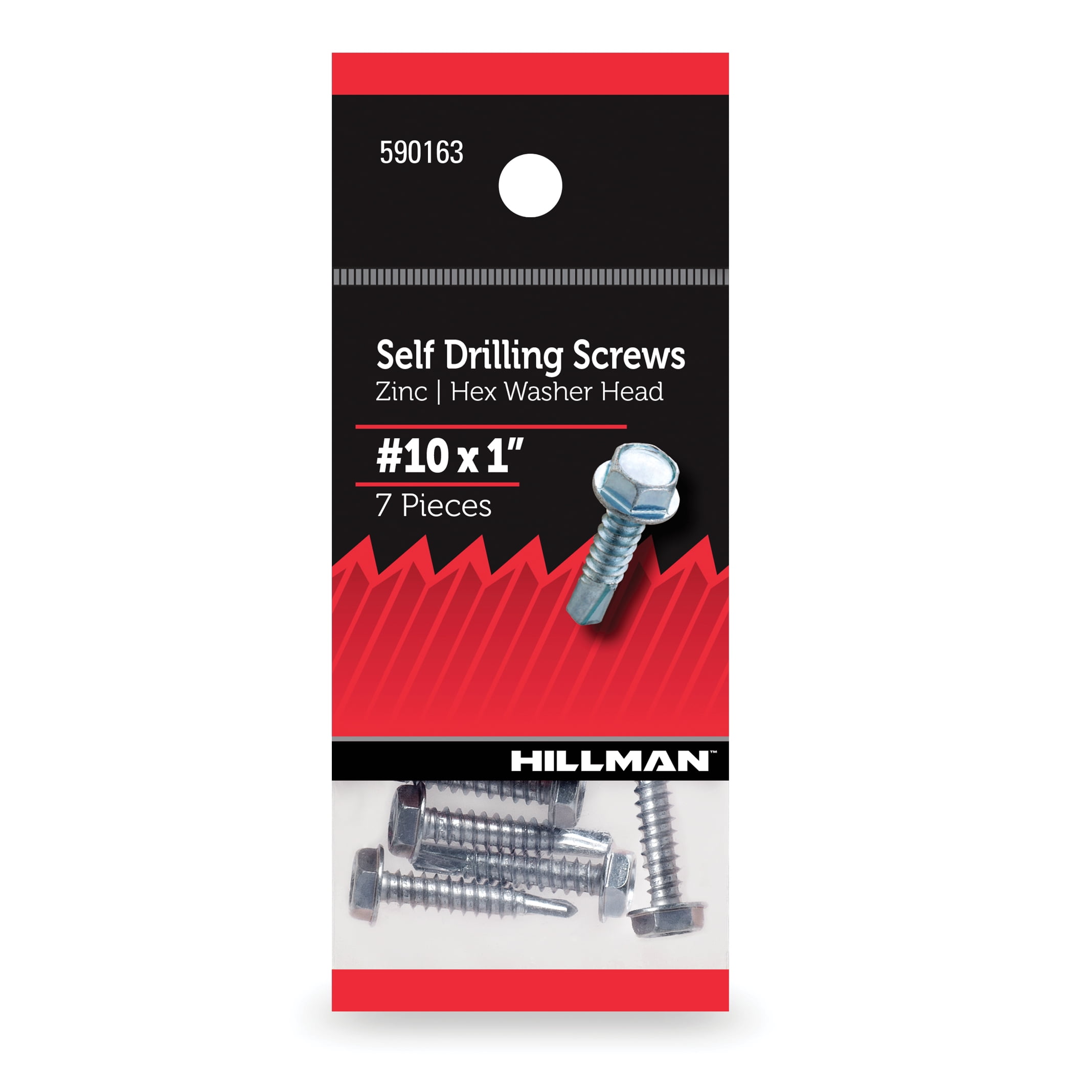 Hillman Self Drilling Screws #10 x 1", Steel, Zinc, Interior, Hex, Silver, 7 pack