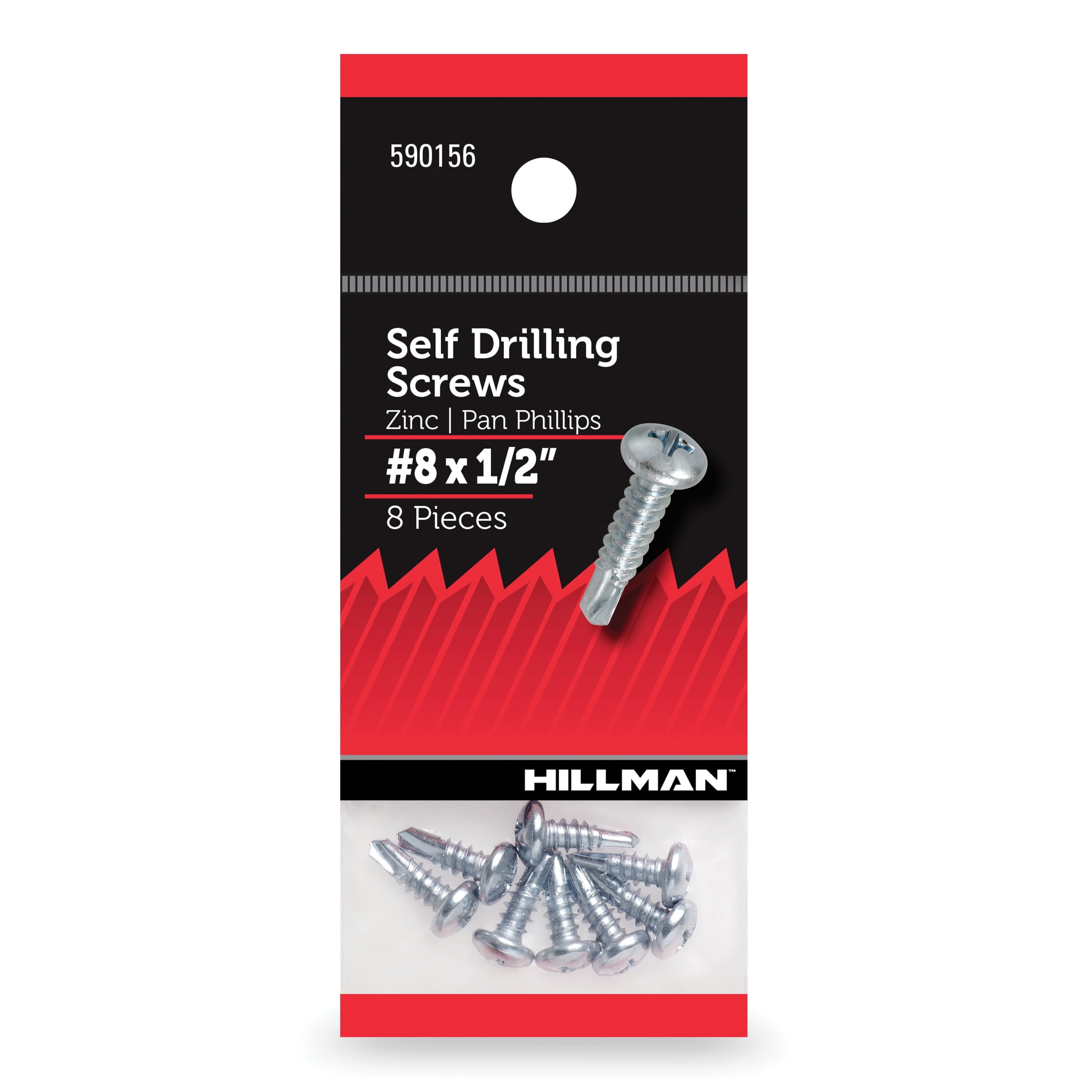 Hillman Self Drilling Screws #8 x 1/2", Steel, Zinc, Interior, Phillips, Silver, 8 pack