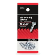 Hillman Self Drilling Screws, Hex Washer Head, #8 x 1/2", Zinc Plated, Steel, Pack of 8