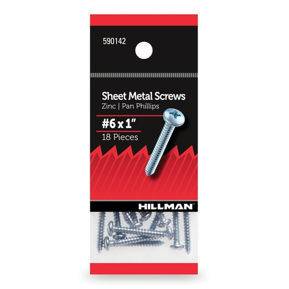 Hillman Sheet Metal Screws, #6 x 1", Pan Phillips, Zinc Plated, Steel, Pack of 18