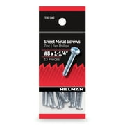 Hillman Sheet Metal Screws, #8 x 1.25", Pan Phillips, Zinc Plated, Steel, Pack of 13
