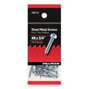 Hillman Sheet Metal Screws, #8 x 3/4", Steel, Zinc, Interior, Phillips, Silver, 24 pack