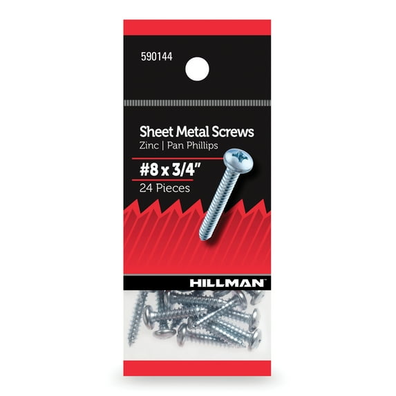 Hillman Sheet Metal Screws, #8 x 3/4", Steel, Zinc, Interior, Phillips, Silver, 24 pack