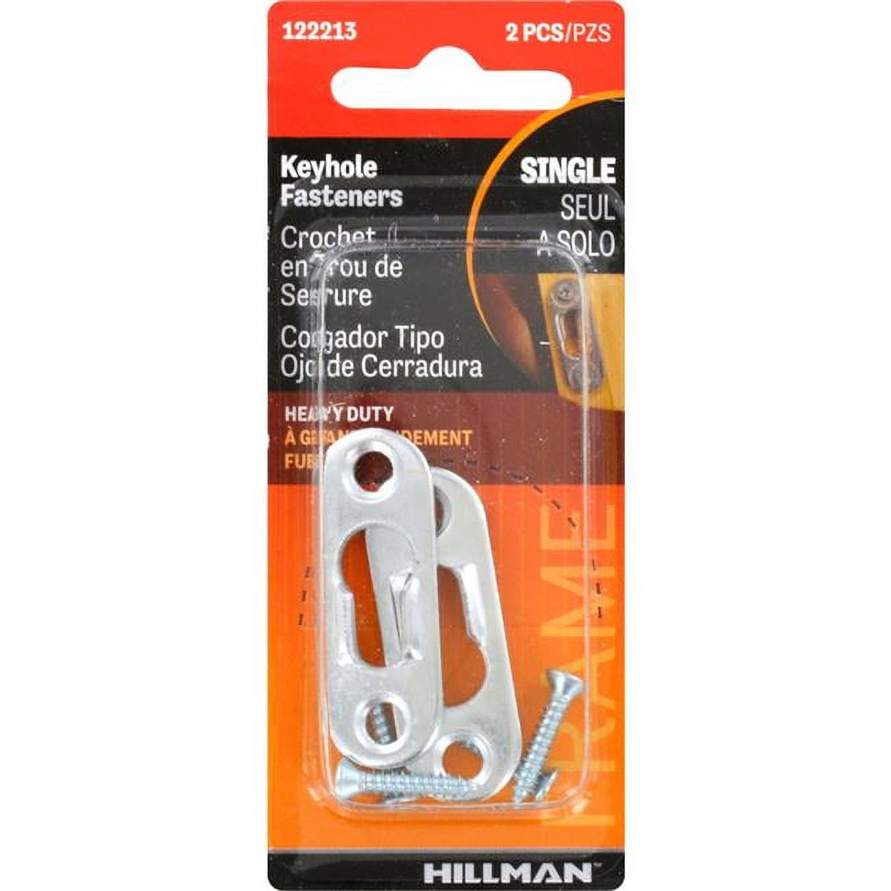Hillman Keyhole Hanger, Heavy Duty, Bright Steel, 2Pk.