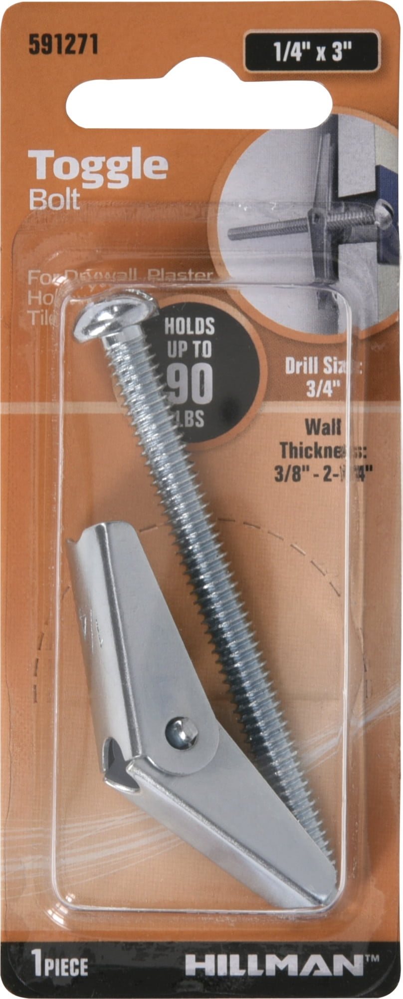 Hillman Steel, Zinc Toggle Bolts (1/4" x 3") 90 lbs 1 Set