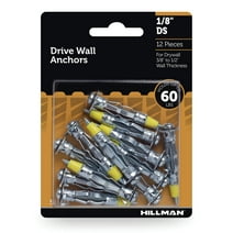 Hillman Wall Anchors, 1/8"DS, Silver Zinc Finish, Steel, 60lbs, 12 Pieces