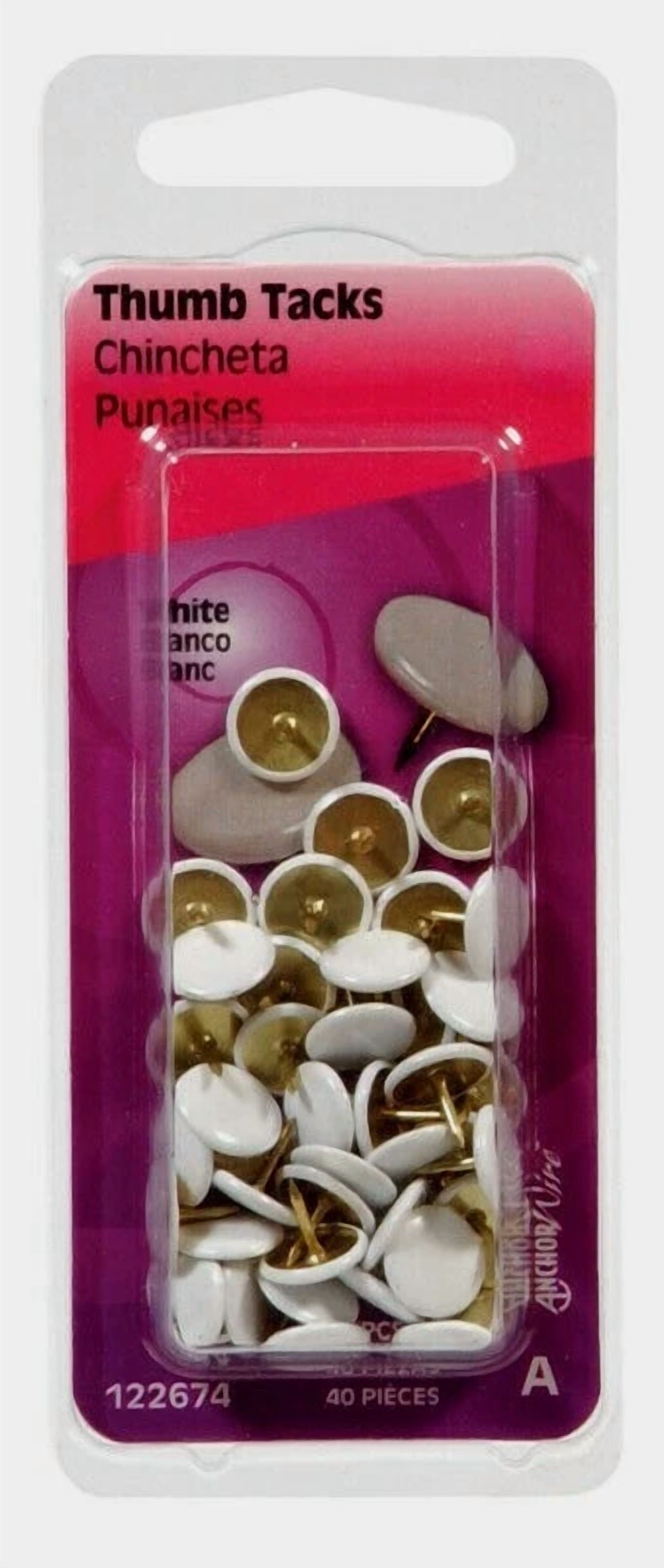 Hillman White Thumb Tacks 40 Pc Office Classroom Hang Unlimited Uses 122674 New!