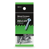 Hillman Wood Screws #10 x 1.25", Flat Phillips, Zinc Plated, Steel, Pack of 13